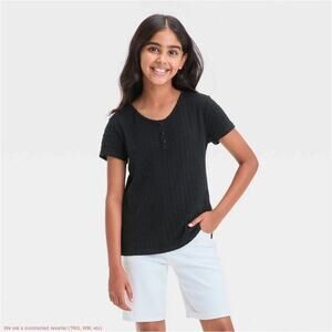 Girls' Short Sleeve Pointelle T-Shirt - Cat & Jack Black Size Small